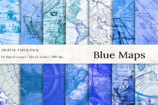 Blue Maps Digital Papers, Vintage Maps