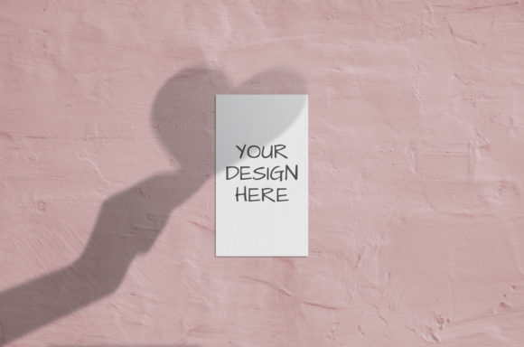 Business Card Mockup with Shadows Heart for Strategic Branding