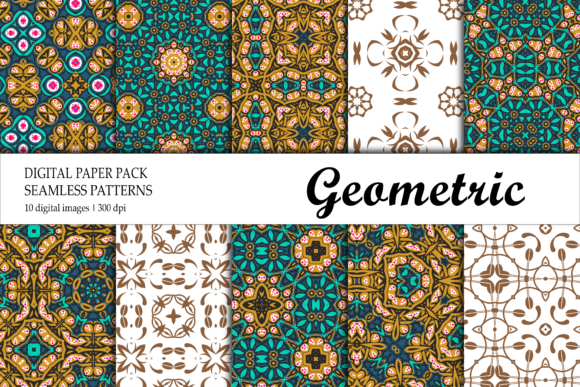 Digital Paper Geometric Purple Navy Gold