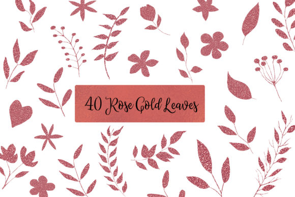 Rose Gold Glitter Leaves Clipart